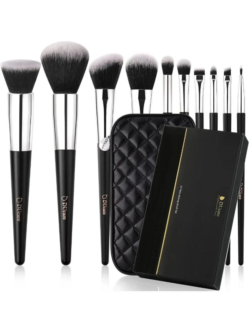 10-Piece Travel Makeup Brush Set with Bag | Premium Synthetic Kabuki & Blending